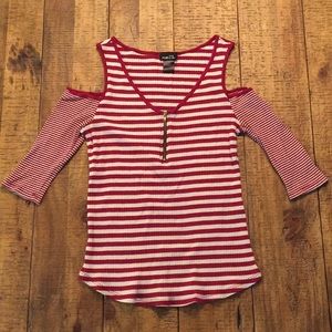 Rue 21 Open Shoulder Striped 3/4 Sleeved Top